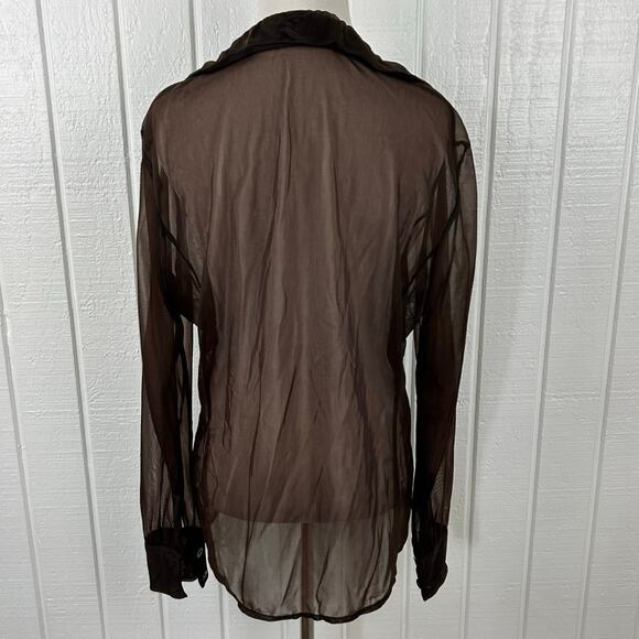 Janet Howard Sheer Grunge Minimalist Blouse Top Women Long Sleeve Brown Large - Picture 7 of 9